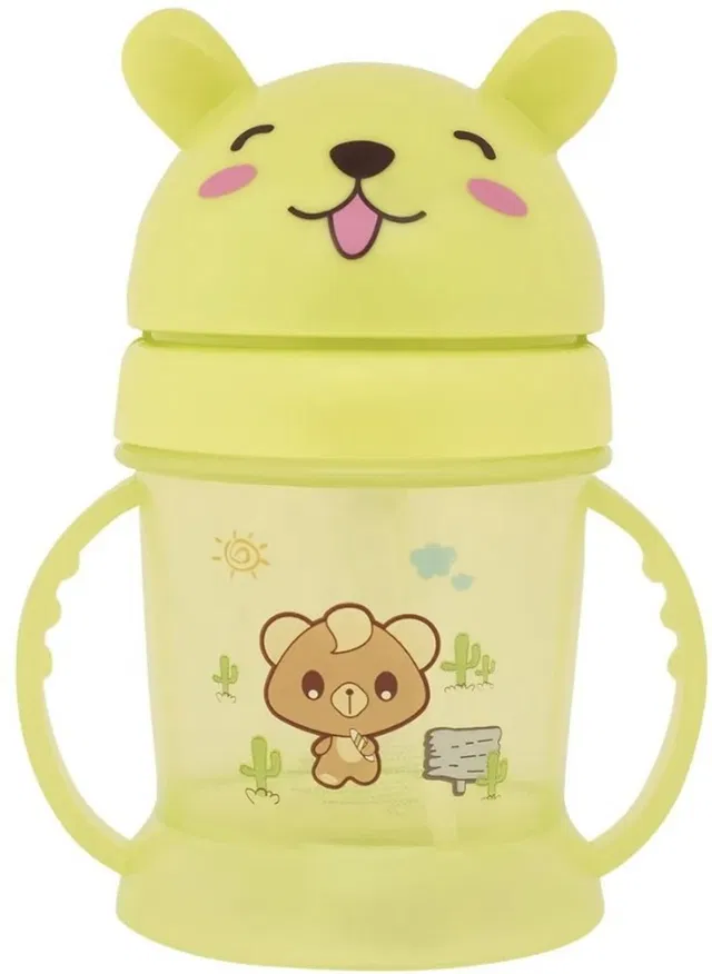 anuha Baby Cute Cat Sipper cup with Straw and Handle Yellow - 300 ml