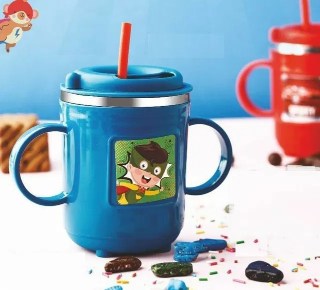 Brijshi 350 ml Kids Sipper Mug With Food Grade Silicon Straw Cartoon Printed Leak Proof