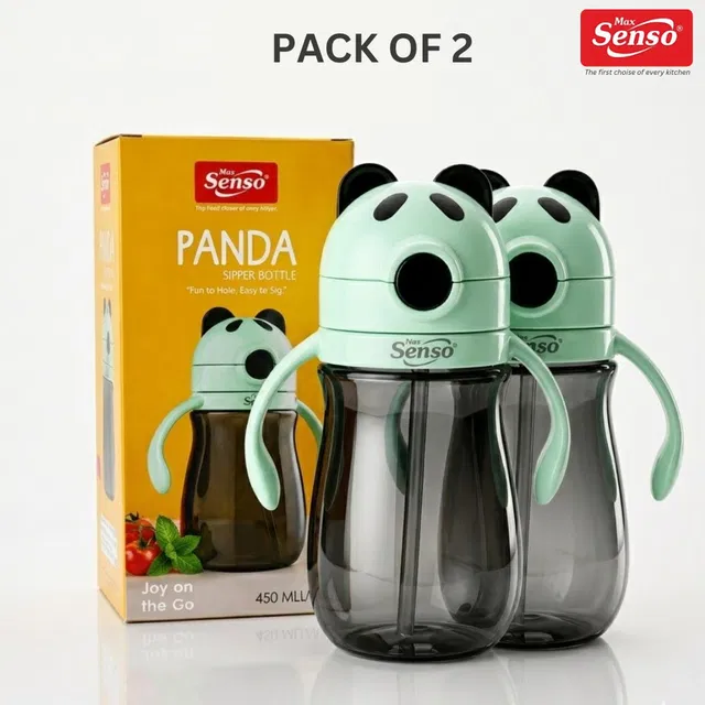 Max Senso Panda Sipper Pack of 2 Baby Sipper Bottle Anti Spill Sipper for Kids with Straw