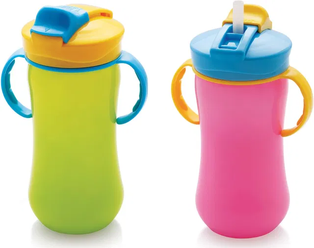 Nabhya Combo Of 2Little Bottle No-Spill Bpa Free Kids Opaque Soft Straw Sipper Cup Water Bottle