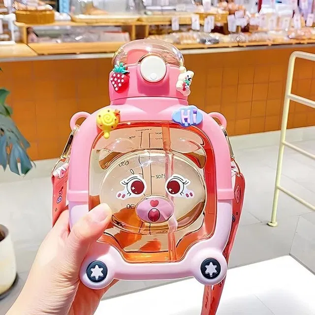 SSCUA Teddy Water Bottle For Girls Anti Leak Bottle For Kids For Cartoon Printed