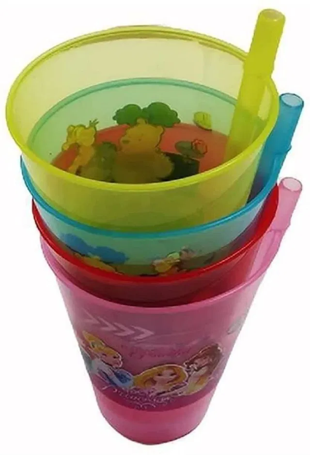Eagean Best Quality Plastic Wave Sipper Glass for Kids Feeding with in Built Straw