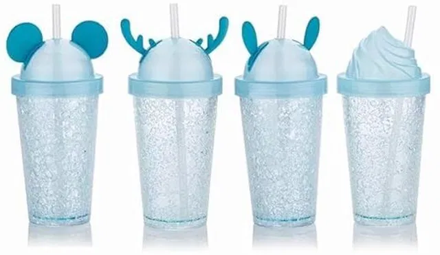 Giggles Galaxy Mickey Kids Sipper Bottle with Straw Gel Freezer Glitter Tumbler