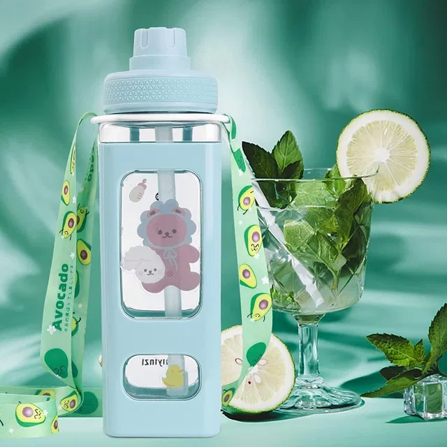 GARIHC ENTERPRISE Kawaii Water Bottle with Straw And Sticker Adjustable Shoulder Strap