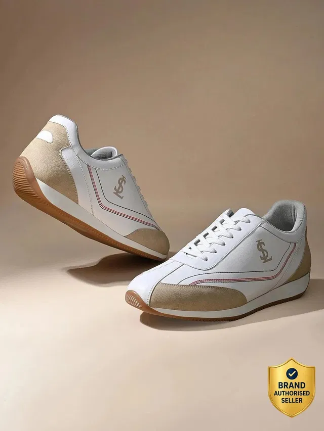 LOUIS STITCH White and Beige Sneaker, Casual Lightweight Lace-Up Sneakers Sneakers For Men