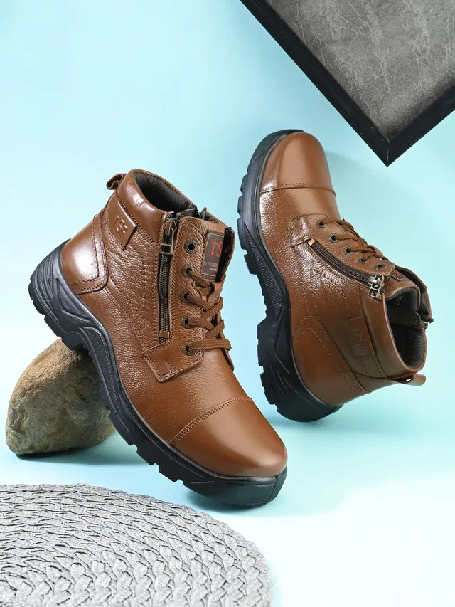 TSF TSF 9405 Tan Leather Zip Police Boot For Men Lace Up For Men