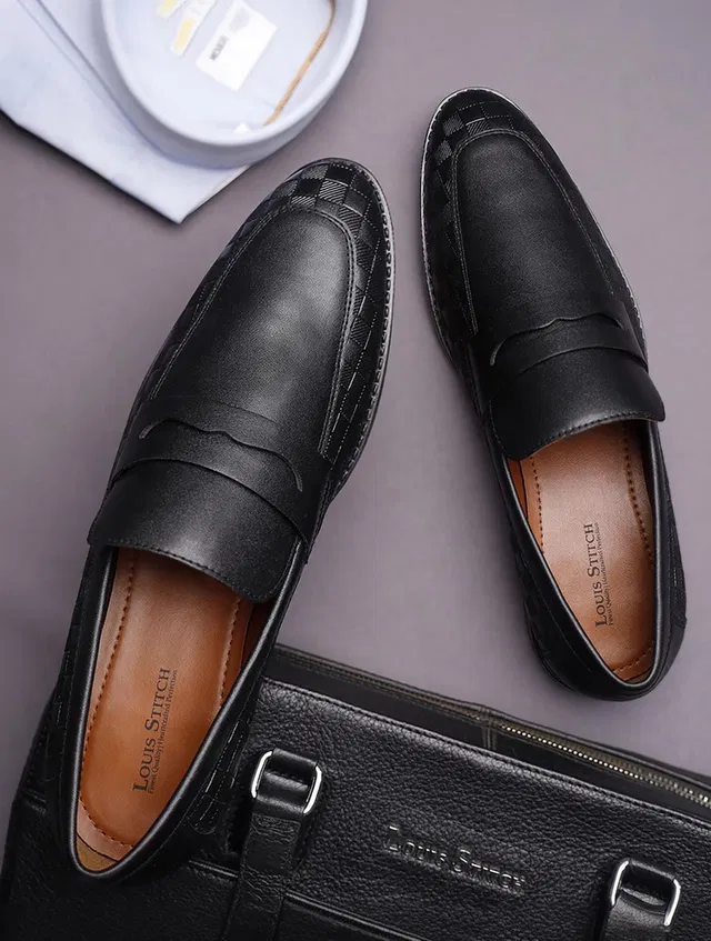 LOUIS STITCH Black Formal Slipon Mocassin Shoes for Men (RGMCSQ) - UK 10 Loafers For Men
