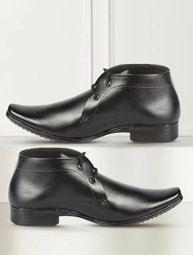 aadi AADI MEN'S BLACK FAUX LEATHER PARTY FORMAL SHOES Lace Up For Men