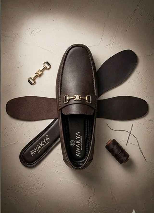 awakya Men's Premium Brown Leather Loafers | Party Wear Shoes Loafers For Men