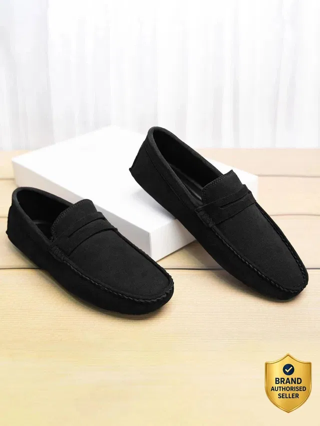 LOUIS STITCH Mens Black Stylish Suede Leather Casual (ITSUJB) Loafers For Men