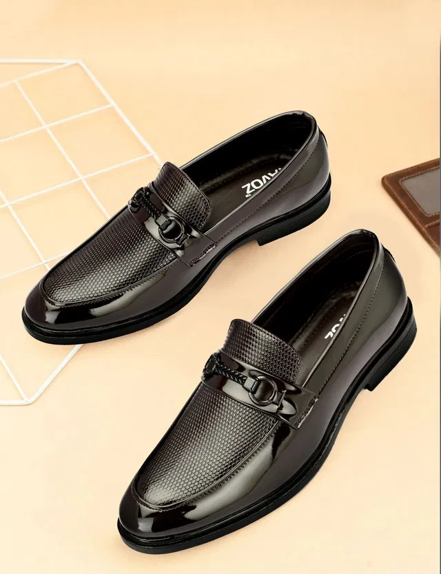 Ravoz Stylish/Attractive/Comfortable Patent Leather Upper | Shining Jet Party Shoes Loafers For Men