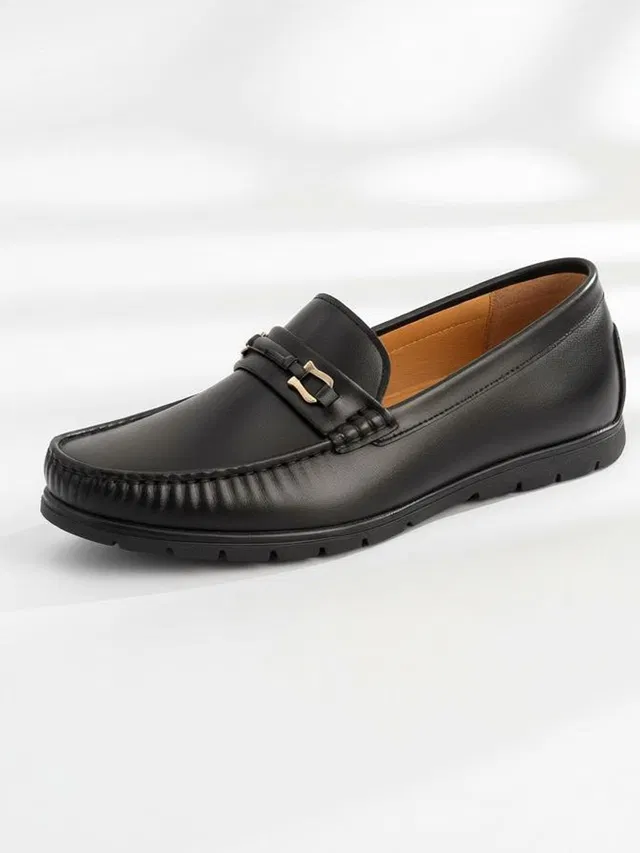 zuliva Black Formal Loafers for Men | Slip-On Office Wear Casual Daily Wear Shoes Loafers For Men