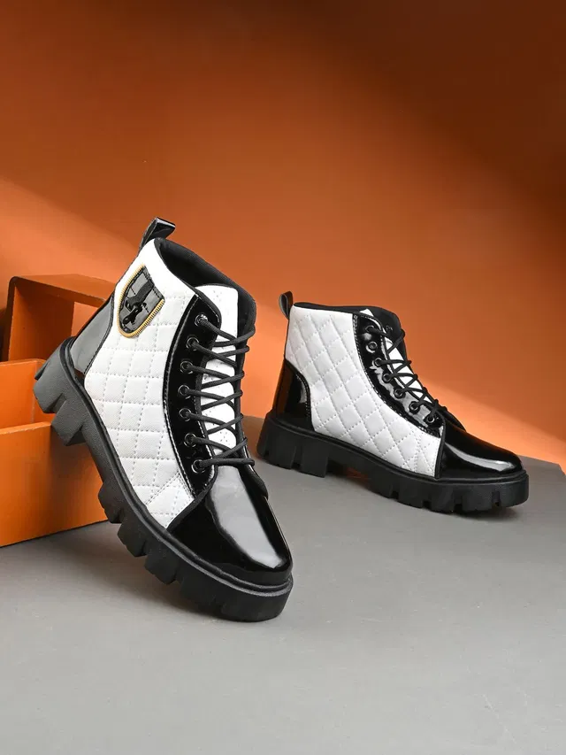 POS Planet Of Shoes White Synthetic Leather Boots for Men's Boots For Men