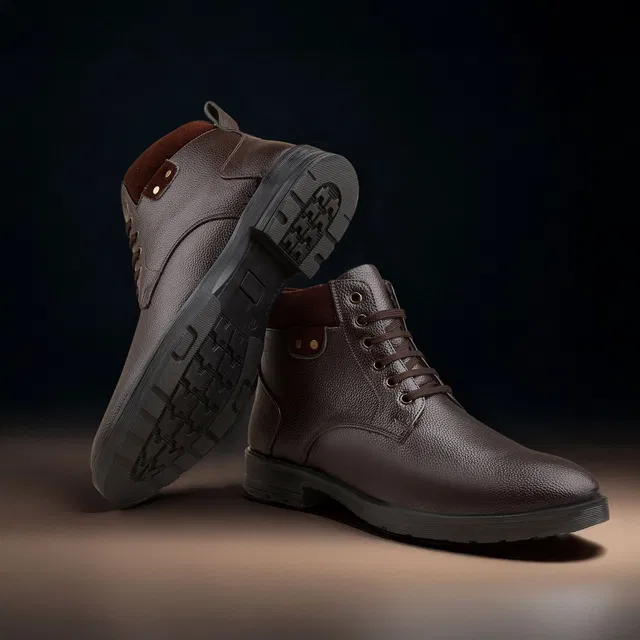 ERIX Men Leather Lace-Ups Textured Regular Boots Boots For Men