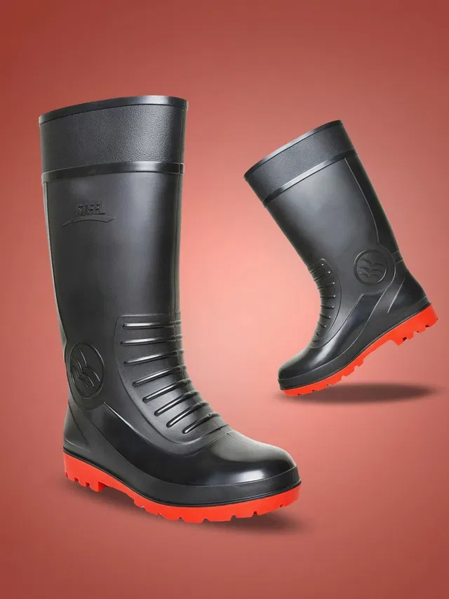 FOOT TRENDS 12-inch PVC Gumboot with Red Sole Water Resistant for Agriculture and industrial Boots For Men