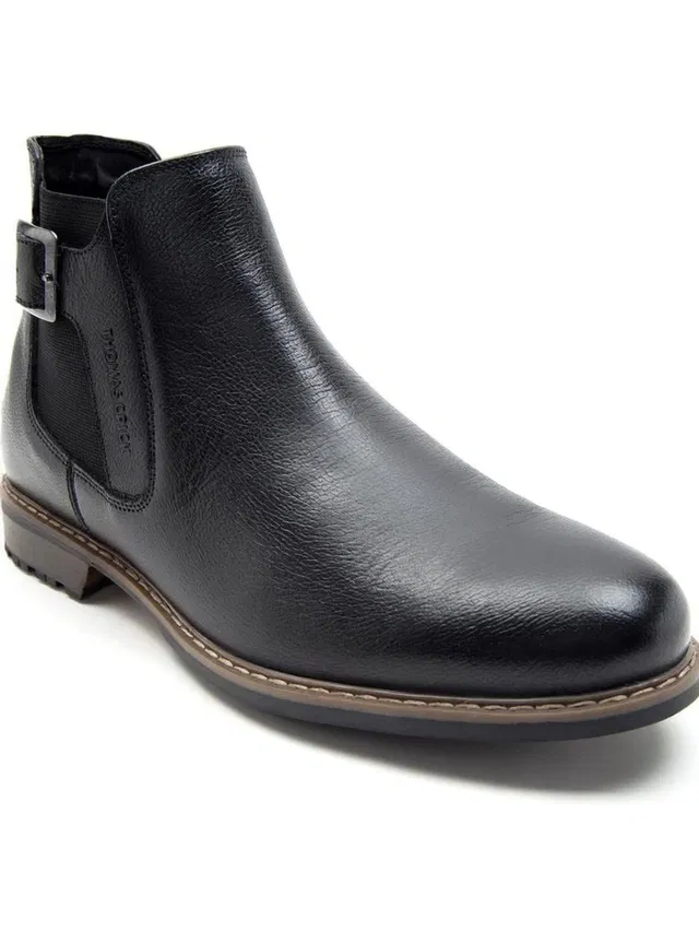 THOMAS CRICK Premium Leather Pull Tab Elasticated Side Cushioned Insole Chelsea Boots For Men