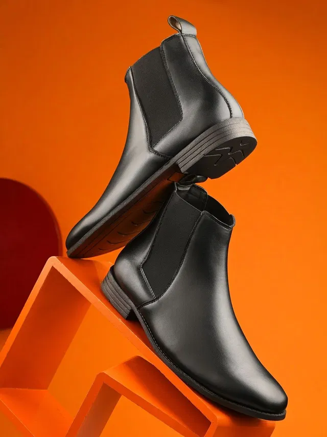 EL PASO EL PASO Men Dark Black Faux Leather Casual Chelsea Boots Boots For Men