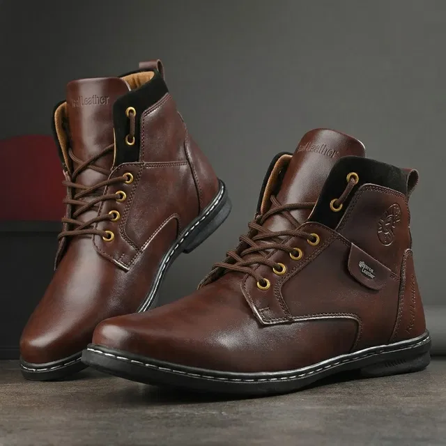 Shoe Island Men's Black Leatherette Lace-Up Bike Riding Hiking High Ankle Long Boots For Men Boots For Men