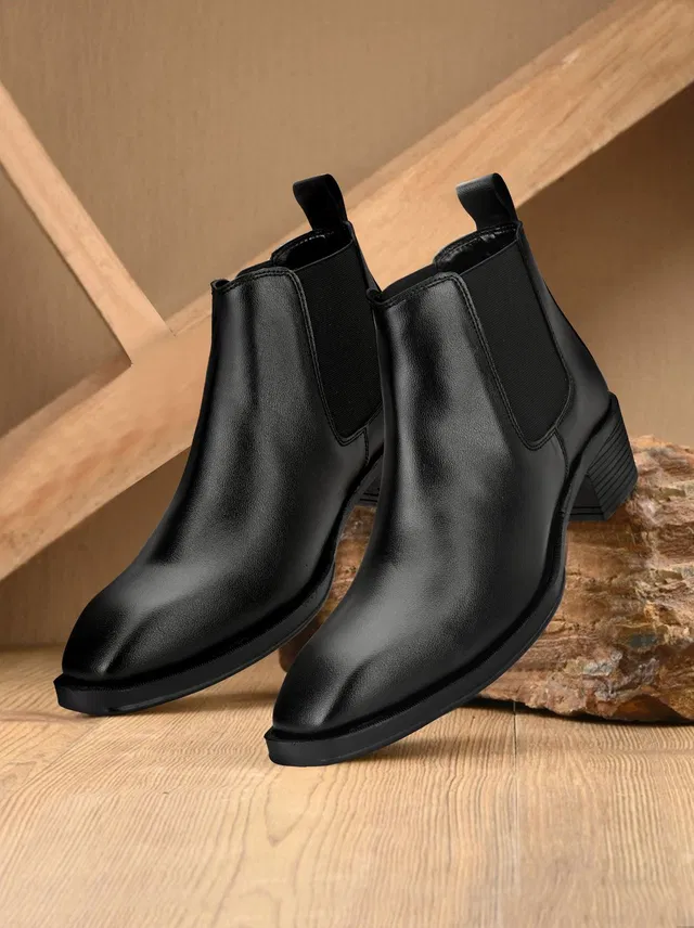 stylestablu Men's Black Leather Chelsea Boots | Slip-On Party Formals Casual Shoes for Men Boots For Men
