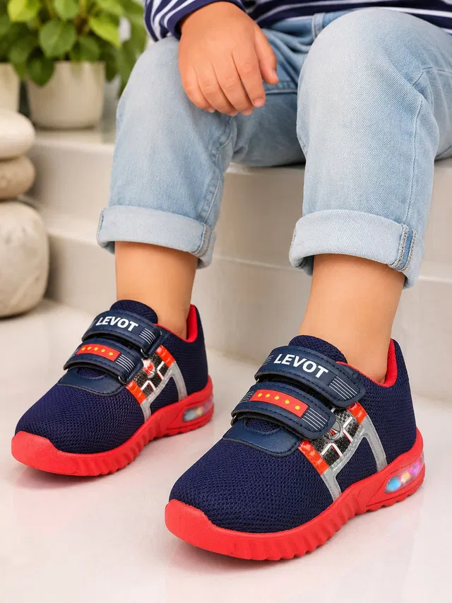 LEVOT Boys & Girls Velcro Running Shoes