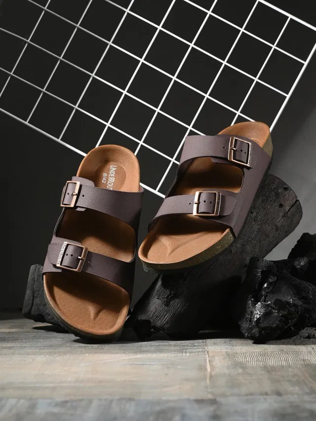 UNDERROUTE Stylish Dual Strap Buckle Design Men Sandals