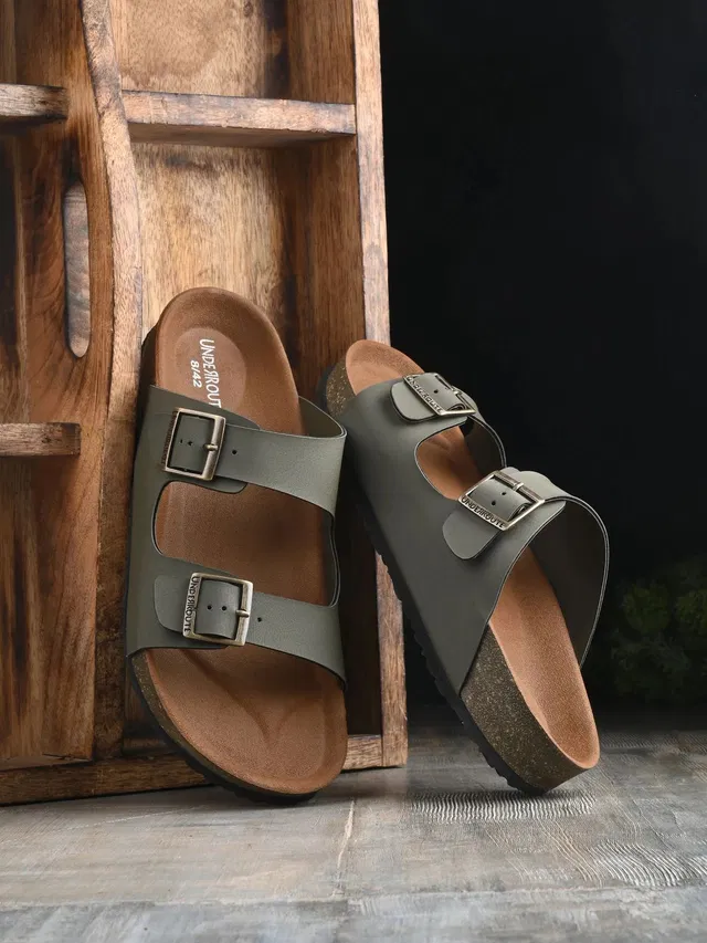 UNDERROUTE Stylish Dual Strap Buckle Design Men Sandals