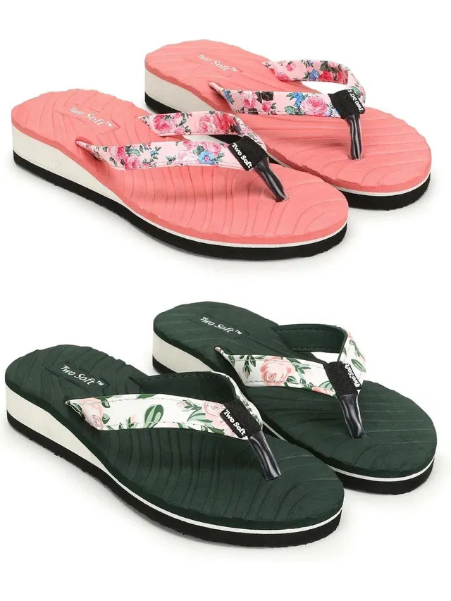 TWO SOFT Women Pack Of 2 Combo Stylish Extra Comfort Lightweight Dailywear Used Slippers