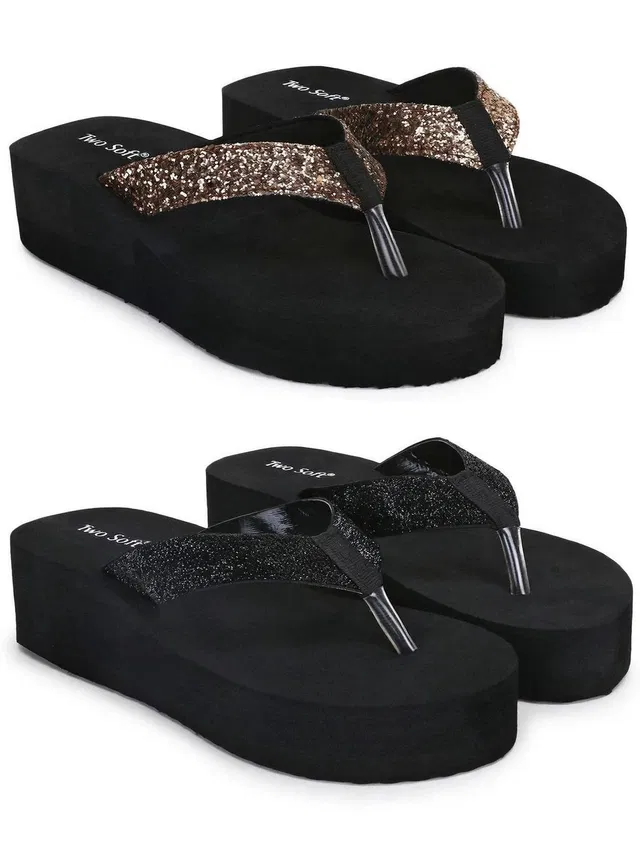 TWO SOFT Women Pack Of 2 Combo Stylish Extra Comfort Lightweight Dailywear Used Slippers