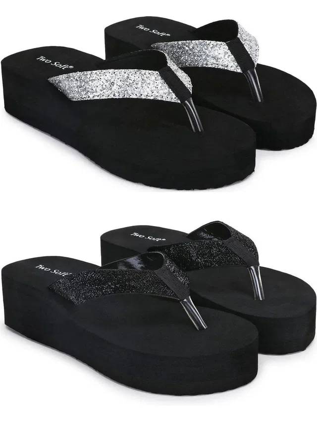 TWO SOFT Women Pack Of 2 Combo Stylish Extra Comfort Lightweight Dailywear Used Flip Flops