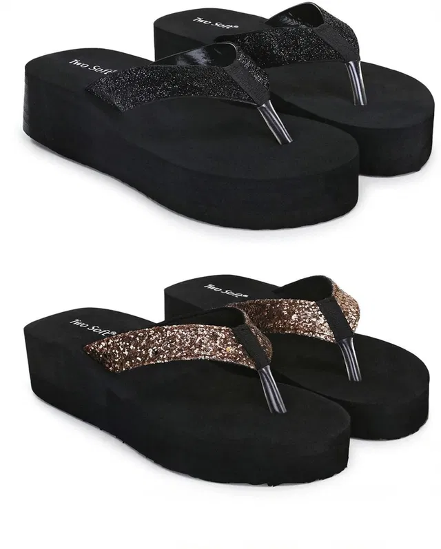 TWO SOFT Women Pack Of 2 Combo Stylish Extra Comfort Lightweight Dailywear Used Slippers