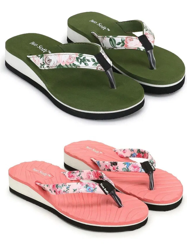 TWO SOFT Women Combo Pack Of 2 Women Slipper Stylish Casual Light & Soft Comfortable Daily Wear Slippers