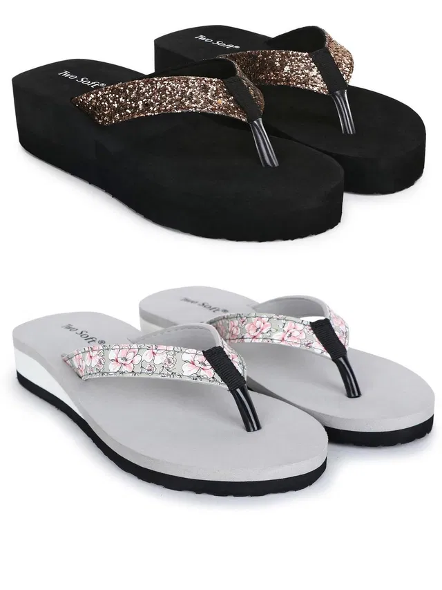 TWO SOFT Women Combo Pack Of 2 Women Slipper Stylish Casual Light & Soft Comfortable Daily Wear Slippers