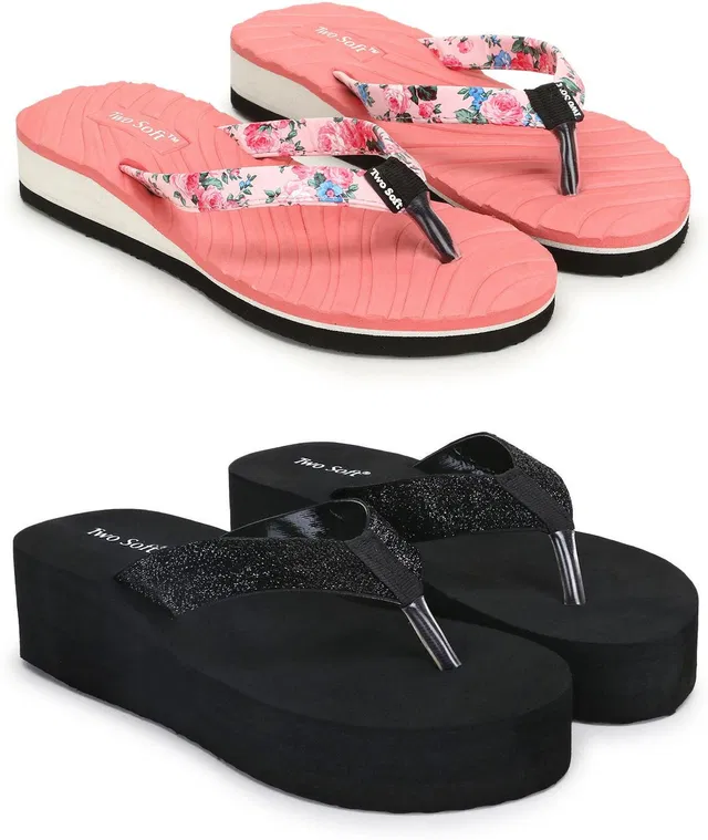 TWO SOFT Women Combo Pack of 2 Stylish Casual Soft Comfortable Slippers