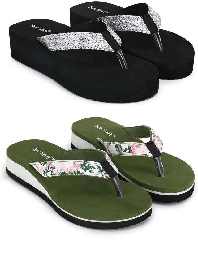 TWO SOFT Women Combo Pack Of 2 Stylish Casual Light & Soft Comfortable Daily Wear Slippers