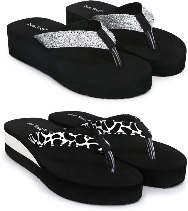TWO SOFT Women Combo Pack Of 2 Stylish Casual Light & Soft Comfortable Daily Wear Slippers
