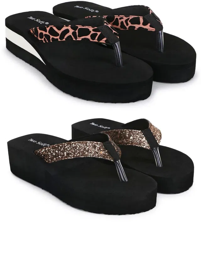 TWO SOFT Women Combo Pack of 2 Stylish Casual Soft Comfortable Slippers