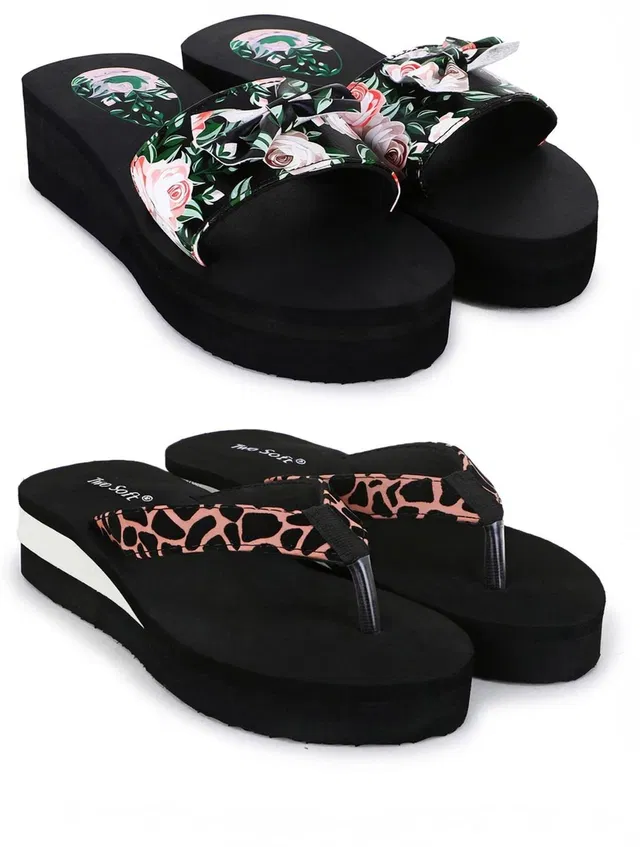 TWO SOFT Women Combo Pack Of 2 Stylish Casual Light & Soft Comfortable Daily Wear Slippers