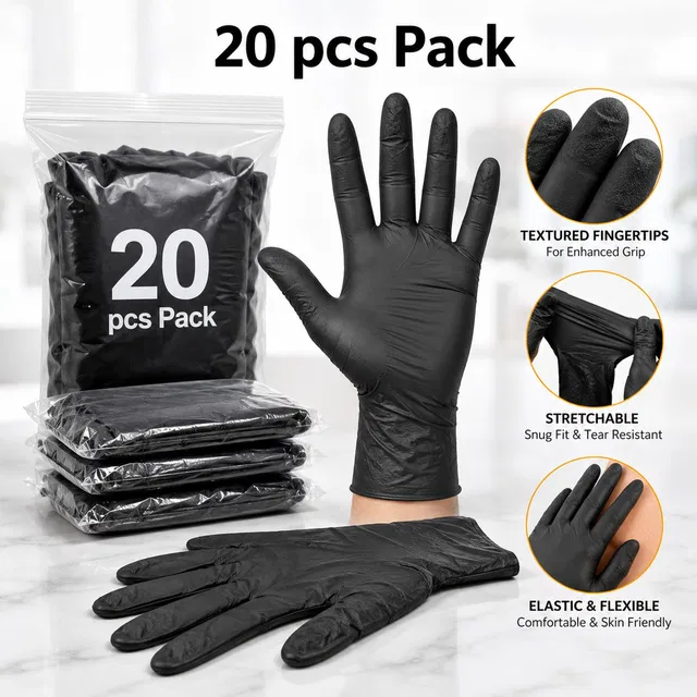 Vaidik Elements 20 Piece Black Nitrile Disposable Gloves – Cooking & Cleaning Gloves Wet and Dry Disposable Glove Set