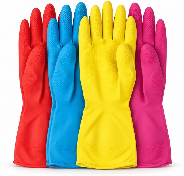 7SHIELD Kitchen & Bathroom Cleaning Gloves Combo Pack – Pink, Blue, Yellow & Red Wet and Dry Glove Set