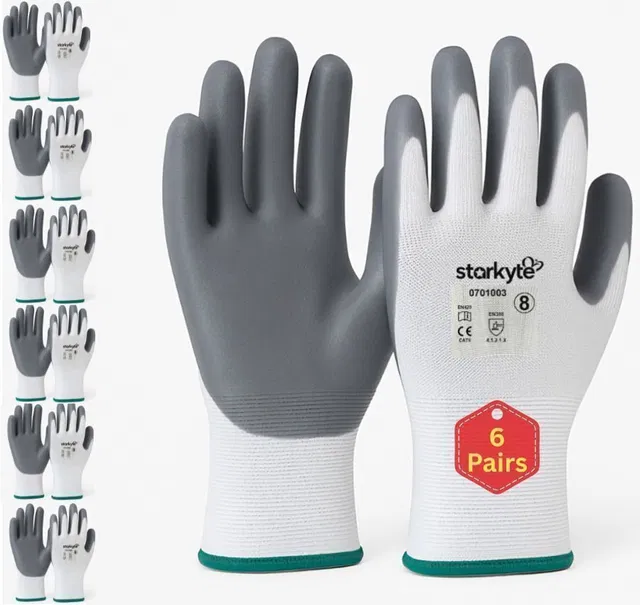 starkyte 6 PAIR Nylon Safety Industrial Work Hand Gloves Fit HALLMARK Nitrile 12 PCS Wet and Dry Glove Set