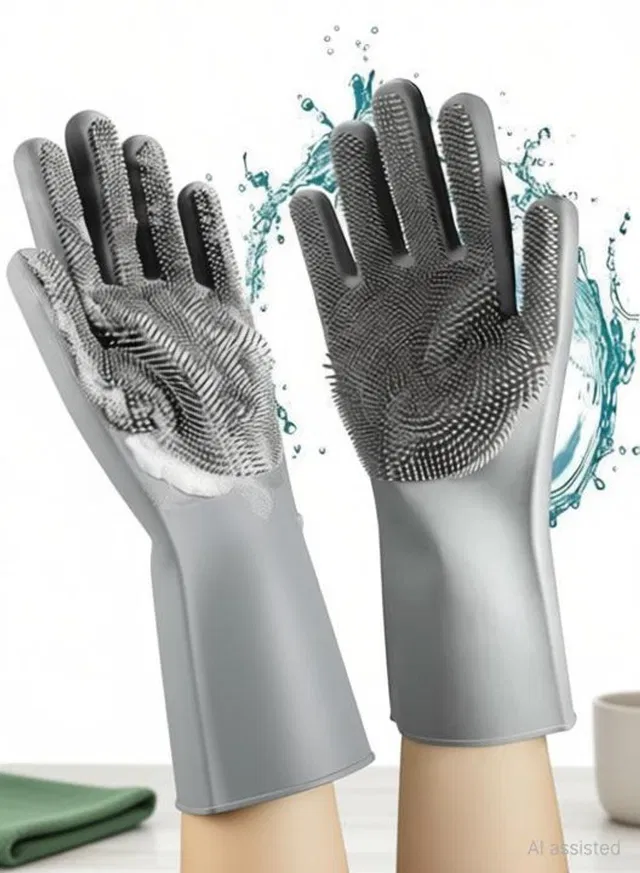 7SHIELD Magic Silicone Hand Gloves for Kitchen Dishwashing &Pet,Kitchen,Car,Bathroom Wet and Dry Glove