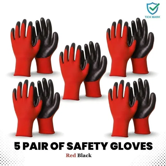 tick mark 5 PAIR Cut Resistant Hand Safety Gloves Cut-Proof Protection with Rubber Grade Nylon  Safety Gloves