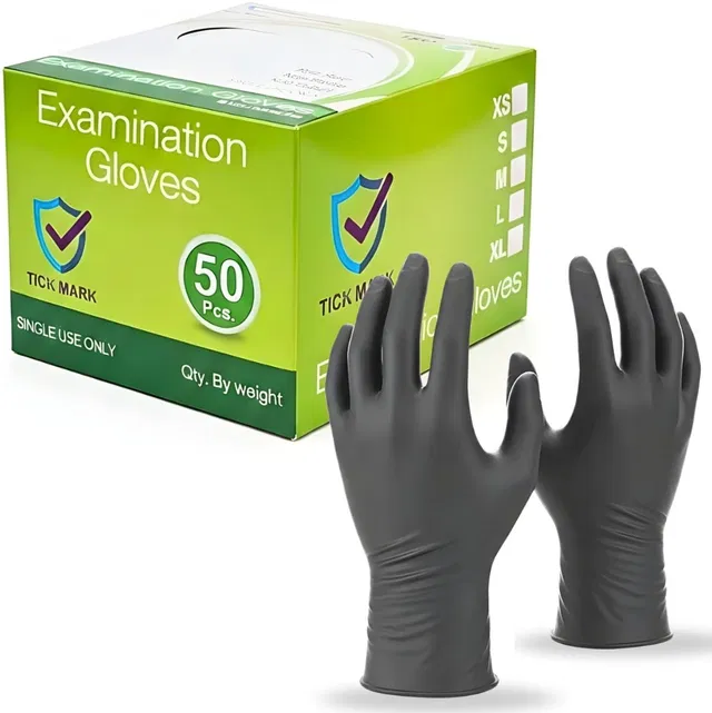 tick mark 50PCBlack Nitrile Gloves Durable Disposable Glovesfor Salon, Cleaning & Workshop Nitrile Examination Gloves