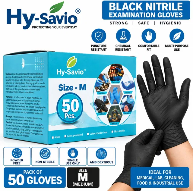 Hysavio Black Nitrile Gloves Disposable|Powder Free Gloves for Medical, Kitchen&Cleaning Nitrile Examination Gloves