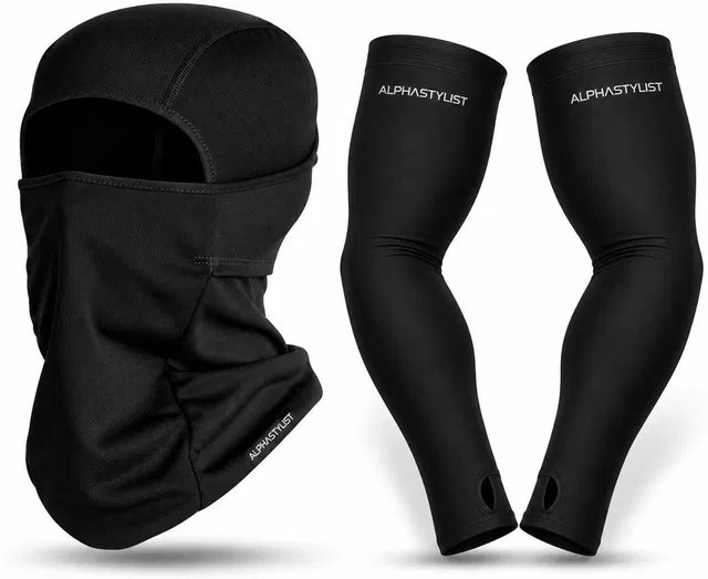 ALPHA STYLIST Balaclava and Arm Sleeves Set – UV Protection for Cycling, Running, Outdoor Use Riding Gloves