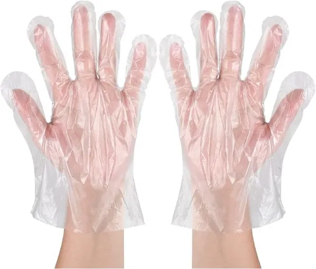 tick mark 200 pc Plastic Disposable Gloves One Time Use For Kitchen,Salon,Medical Rubber  Safety Gloves