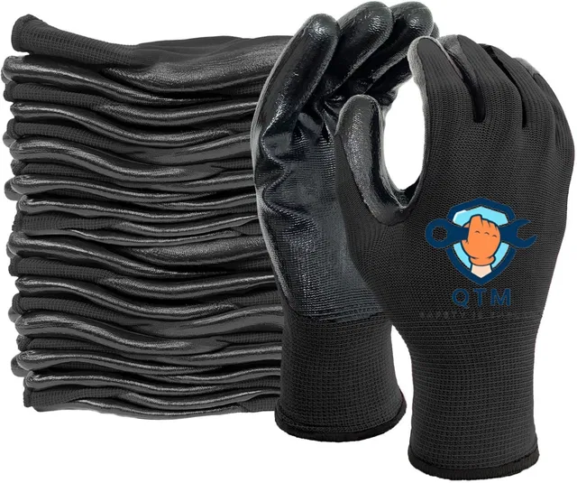 QTM 24 Pair Multipurpose Daily Use Reusable Washable Grip Coating Anti Cut Resistant Nitrile  Safety Gloves