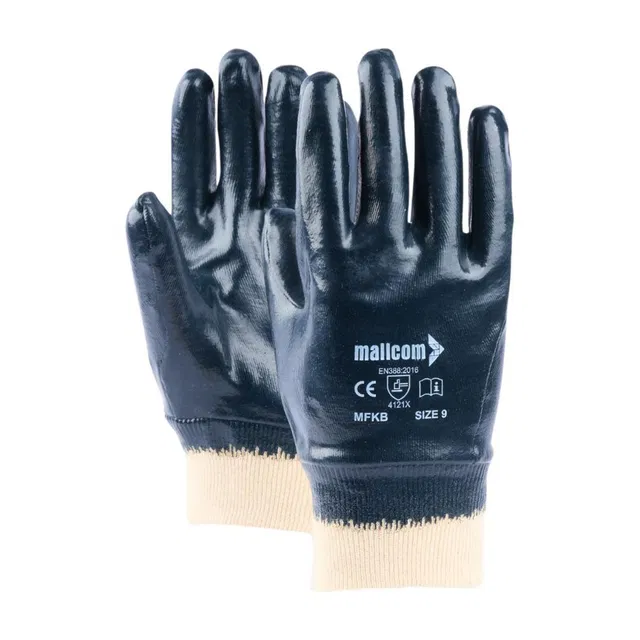 Mallcom MFKB Blue 240 GSM Cotton Interlock Cut n Stitch Medium Coated Nitrile Safety Glove (Pack of 4) Nitrile  Safety Gloves