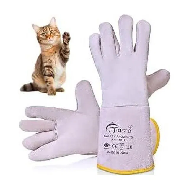 FAB TECH Leather Gloves, Animal Handling Gloves For Saftey Against Cats, Dogs, Leather  Safety Gloves