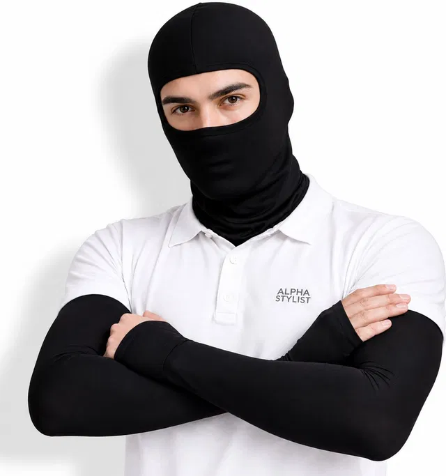 ALPHA STYLIST Balaclava Face Mask & Arm Sleeves Sports Combo- UV Protection for Face & Arms - Riding Gloves